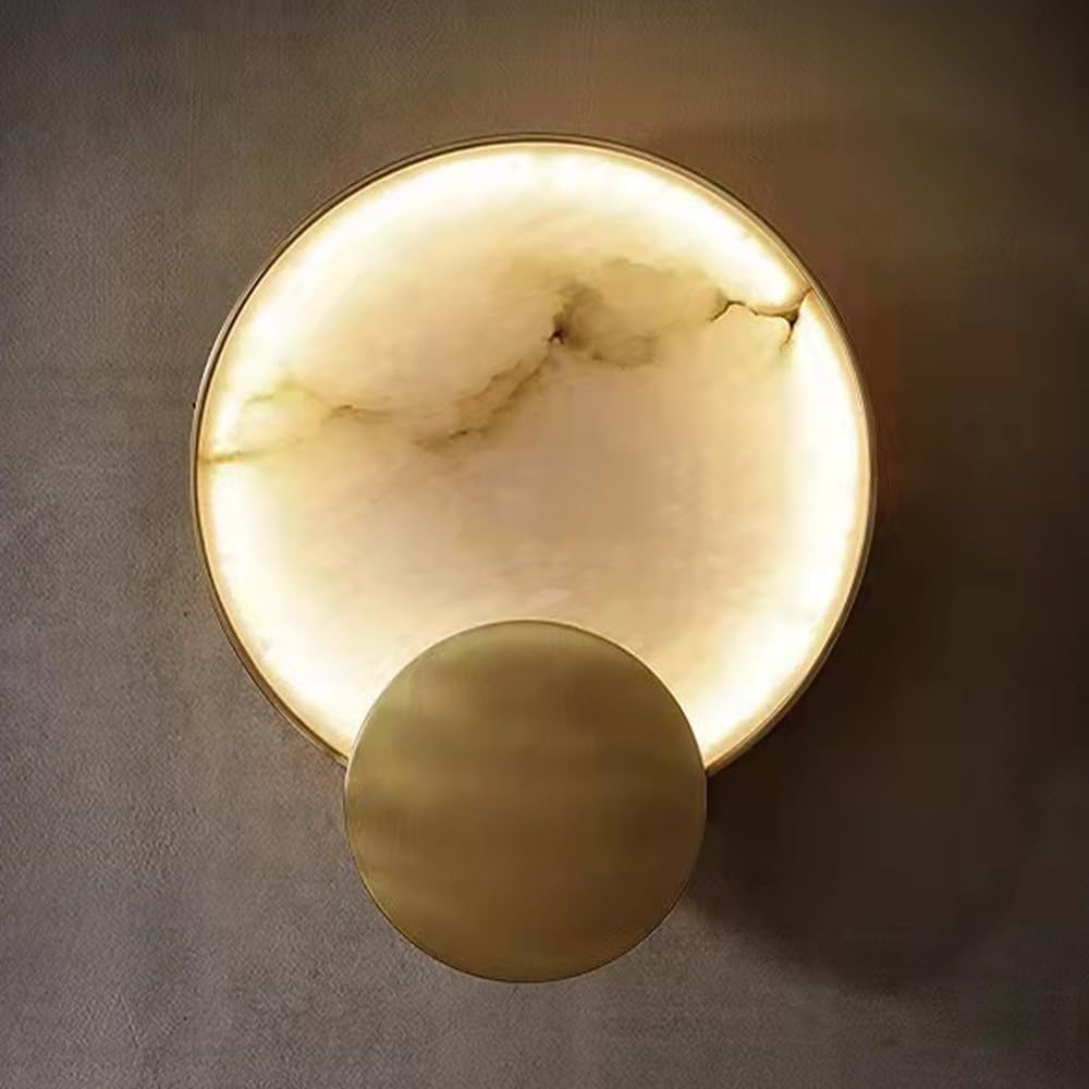 SSBHDM Hardwired LED Light Source Wall Light, Modern Industrial Style Wall Light, Minimalist Round Alabaster Wall Sconce, Living Room Bedroom Balcony Wall Mounted Lighting Fixtures