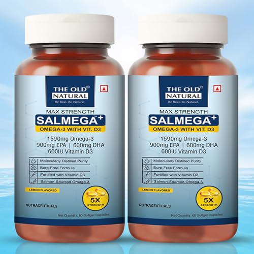Image of Salmega Omega-3 + Vitamin D3 | High Strength 1590mg Omega-3 (900mg EPA & 600mg DHA) with 600 IU Vitamin D3 for Heart, Brain & Immunity Support | 120 Softgels capsules