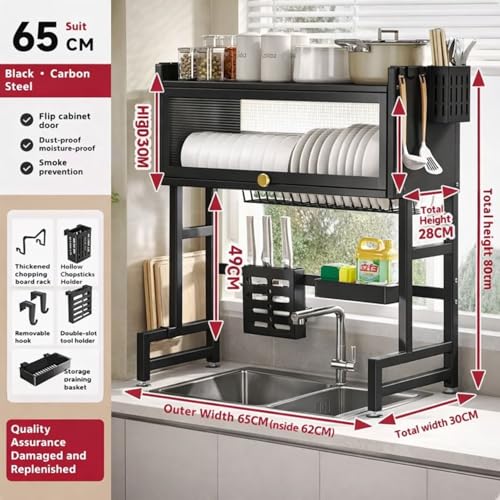 Image of Hukimoyo 65 Cm Suited Over Sink Dish Drying Rack Kitchen Sink Organizer with Utensil Holder Plate Bowl Drainer Stand Space Saving Over the Sink Storage Rack for Counter (65L*30W*77H Cm)