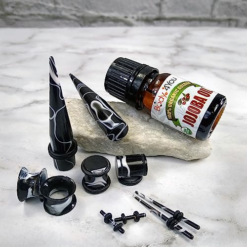 BodyJ4You 48PC Ear Stretching Kit - 14G-00G Beginner Gauges - Aftercare Jojoba Oil - Multicolor Marble Acrylic Plugs Tapers Silicone Tunnels - Lightweight Expanders Men Women2