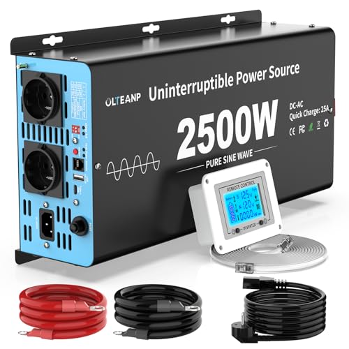 Onduleur UPS 2500W Pur Onde Sinusoïdale – Secours Pompe de Relevage avec Chargeur 25A, Télécommande LCD – Convertit 12V en 230V pour Protection sous-Sol...