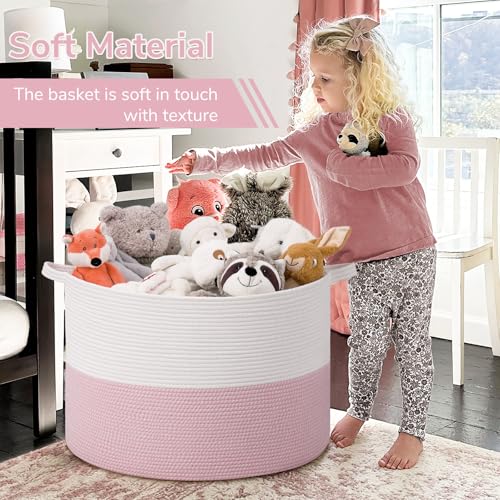 Image of INDRESSME 115L Extra Large Pink Laundry Basket for Nursery Stuffed Animal Storage, Blanket Rope Baby Baskets Kids Toy Organizer Dorm Room Essentials for Girls, Pink