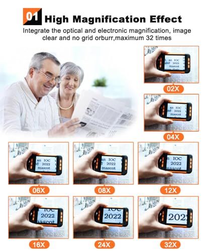 IMOSEI Electronic Reading Magnifier, Video Digital Magnifier with 3.5 Inch LCD Screen, 2x-32x Zoom and Multiple Color Modes, for Visually Impaired/Low Vision/Color Blindness Etc