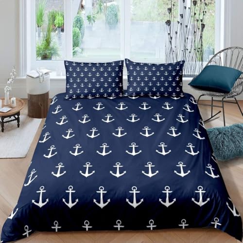 Homemissing Ensemble De Literie Marine Housse De Couette Ancre Impression Parure Lit Enfants Adultes Aventure Marine Surf Housse Couette 240x260cm Doux Luxe Literie Set...