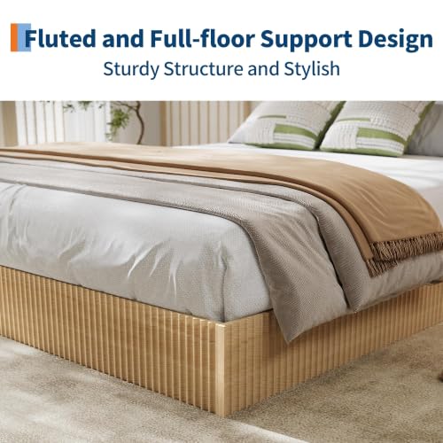 Image of GarveeHome California King Size Bed Frame, Wood Platform Bed, Fluted Bed Frame, Minimalist Bed Base with Low Profile Design, Noise-Free, Easy Assembly, No Box Spring Needed, Oak