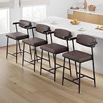 IDEALHOUSE Comfortable Modern Counter Height Bar Stools Set – Upholstered Wide Brown Leather Seat, Armrests & Back, Sturdy Metal Frame with Footrest, Easy Assembly – Ideal for Kitchen Island, Brown
