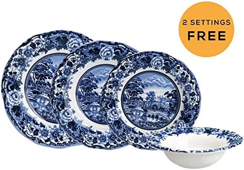 KARACA New Blue Odyssey Dinnerware Set of 6, 24-Pieces Stoneware Crockery Set, Glaze Coating White-Blue Aesthetic, Stylish Patterns, Stoneware Dinner Set, Soup and Dessert, Salad Bowls, Kitchen Plates