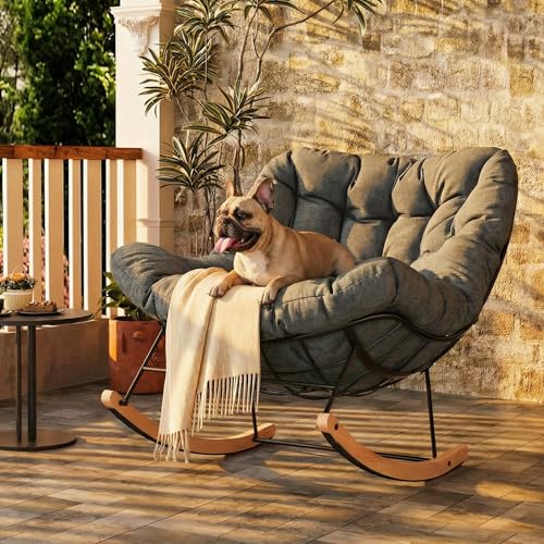 FLEXISPOT Oversized Papasan Rocking Chair with Thick Cushioned Seat, Modern