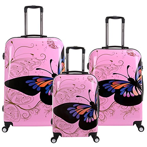 28 24 20 inch Pink Butterfly Travel Luggage Suitcase 4 Wheel Cabin Trolley Set