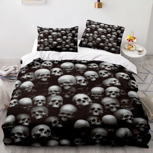 Parure de lit 240 x 260 squelette gris anti-plis en microfibre 110g/㎡ avec taies