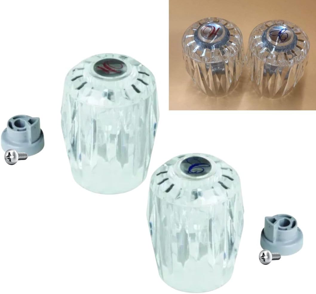 Generic Shower Handles with Adapter fits Most Major Brands, Shower Handles with Adapter - Clear Acrylic, 3" Height D Broach, Universal Fit for Various Faucets, Exact OEM Style Match - Pair