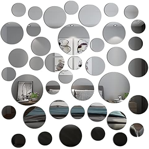 TAIANJI 40PCS Various Round Mirror Sheets for Walls, Flexible Mirror Sheets Acrylic Mirror Sheet Circle Acrylic Mirror Removable Acrylic Mirror Mirror Decal Stickers Suitable for Decorative Scenes Cover