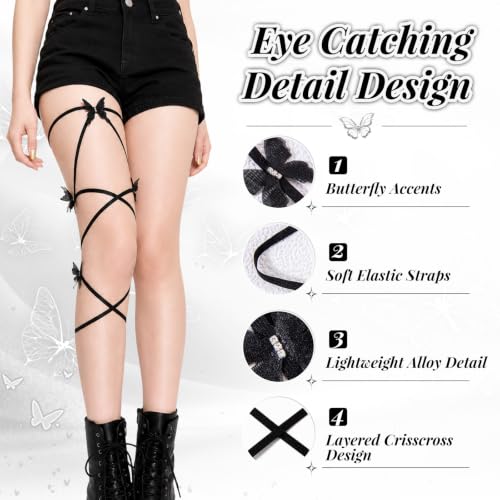 Festival Outfit Damen - Elastische Beinbandagen Schmetterling Strumpfwaren – Bild 2