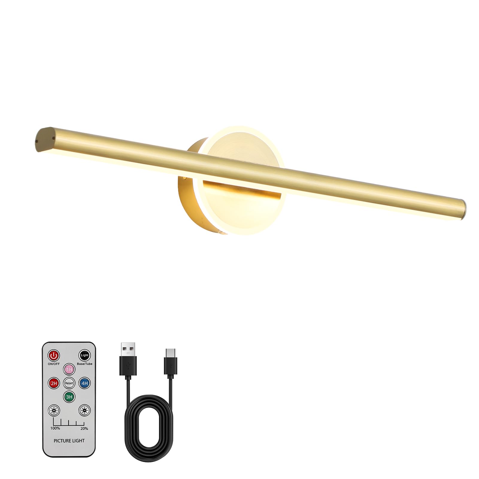Kabellose Bilderleuchte, 40,6 cm, Kunst-Wandleuchte, Bilderleuchte, batteriebetrieben, batteriebetriebene Wandleuchten, Galerie-Licht für Malerei, Foto, Bibliothek (vergoldetes Messing, Gold)