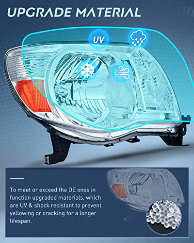 Image of Nilight Headlight Assembly for 2005 2006 2007 2008 2009 2010 2011 Toyota Tacoma Replacement Headlamp Chrome Housing Amber Reflector