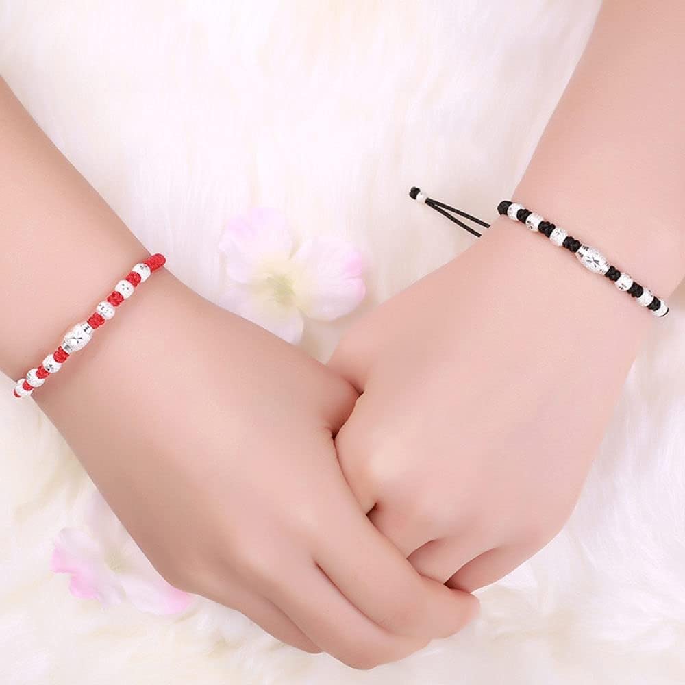 Pulsera de Plata de Ley, Pulsera, Pulseras de Cristal para Pulsera Ajustable de Plata de Ley, Pulsera de Plata de Ley S990, 2 Piezas de Cuerda Vintage China Tejida Amistad
