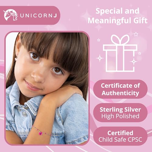 Image of UNICORNJ Sterling Silver Kids Bracelet for Girls Heart Butterfly Charm Enamel Hand Painted | Made in Italy | Bead Chain 6.25 inch