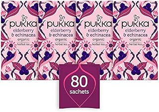 Pukka Organic Elderberry and Echinacea with Elderflower Teabags, 40 g, 20 Count (Pack of 4)