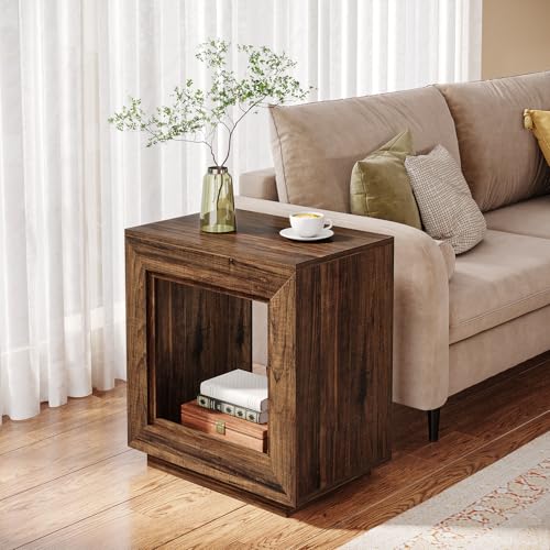 Tribesigns Rustic Wood End Table, 2 Tiered Square Side Table with...