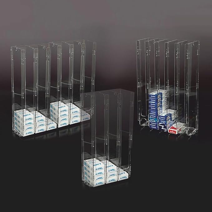 Espositore a colonna in acrilico trasparente per pacchetti di sigarette - Dispenser da tavolo o da banco per arredo tabaccherie e ricevitorie disponibile in 3 formati (6 colonne)