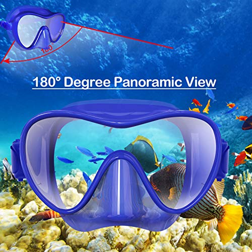 Bairuifu Snorkel Diving Mask Swim Mask Swimming Goggles with Nose Cover, Anti-Fog Tempered Glass Scuba Mask with Silicone Skirt Strap for Scuba Diving Snorkeling and Swimming