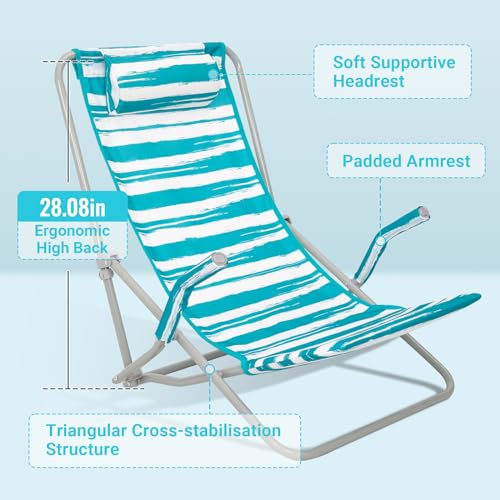 #WEJOY Beach Chair for Adults High Back Low Folding Camping Chair Portable Lightweight with Headrest for Camping, Travel, Concert, Lawn, Festival, Support 265lbs
