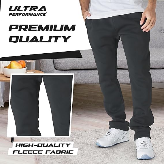 Ultra Performance 3 Pack Mens Fleece Wide Leg Sweatpants with Pockets, Open Bottom Workout Sweatpants for Men - Image 4