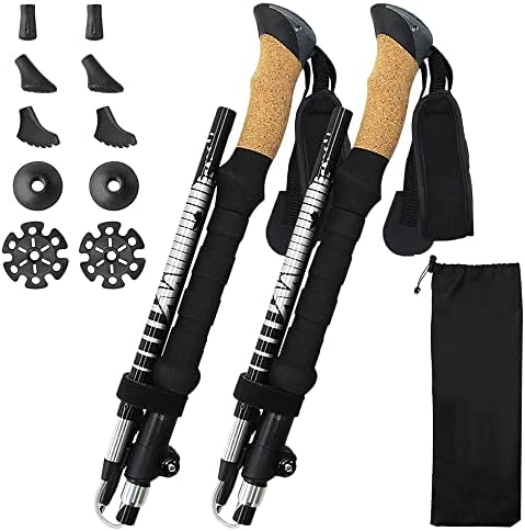 Trekking Poles, HIKERBRO Lightweight Collapsible Hiking Poles with Cork Handles, Foldable Trekking Pole for Women Man, Adjustable Walking Poles for Hiking, Camping, Backpacking, 2 Pack, 49Inch
