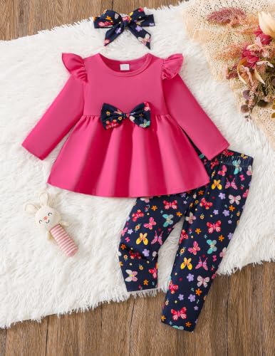 Image of Doresbebe Baby Girl Clothes Toddler Girl Outfits Infant Girl Summer Clothes for Girl Ruffle Shirt Pants+Cute Headband 3PCS