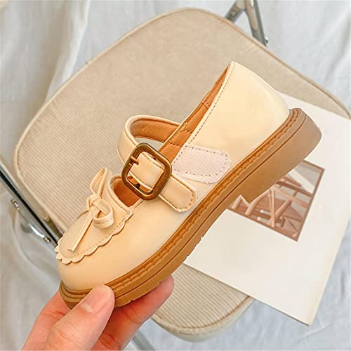 Baby Girls PU Leather Mary Jane Shoes Toddler Little Kid Dress Shoes Cute Bowknot Princess Shoes for Little Girl (Beige, 7 Toddler)2