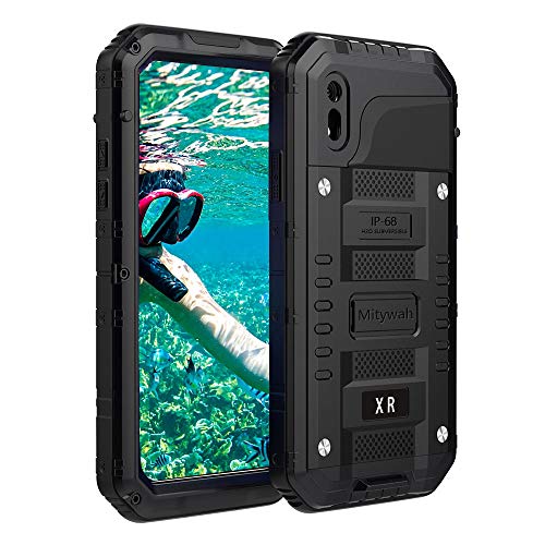 🔥 Crazy Deals Mitywah Shockproof Case Compatible with iPhone XR, Waterproof Full Body Protective Cover Built-in Screen Protection Armor Military Defender Heavy Duty Metal Shell with Impact Resistant Bumpers, Black
