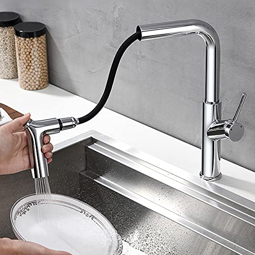 Robinet de cuisine en laiton télescopique chrome mitigeur double buse luxe