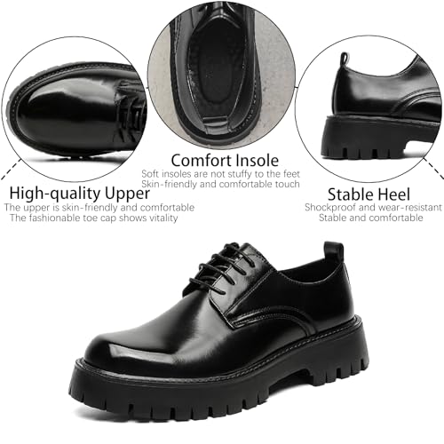 Men's Patent Leather Lace Up Platform Oxfords Fashion Comfortable Round Toe Non-Slip Lug Sole Casual Derbys Dress Shoes Business Office Formal Leather Shoes3
