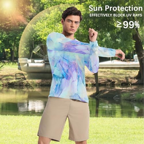 Ink Streaks Shirts Summer UPF 50+ Loose Crew Neck Long Sleeve Men's Sun Protection Long Sleeve Running4