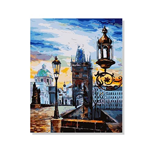 Image of RANGOLI 100% Cotton Stretched Canvas Painting 400 GSM, Framed Modern Art Old City Canvas Abstract Wall Art for Living Room, 3D Paintings for Wall Decor (12 x 18 Inch With Frame)