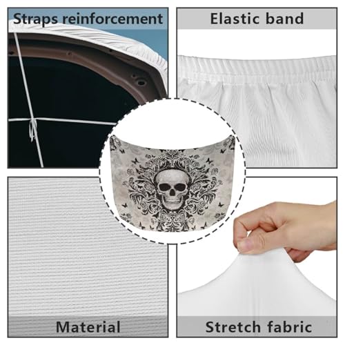 Image of Car Hood Cover Protector Waterproof Sun-Proof Auto Hood Flag Skull Stretch Polyester Fabric Cover Removable Automotive Accessories Ft Fits Most Cars
