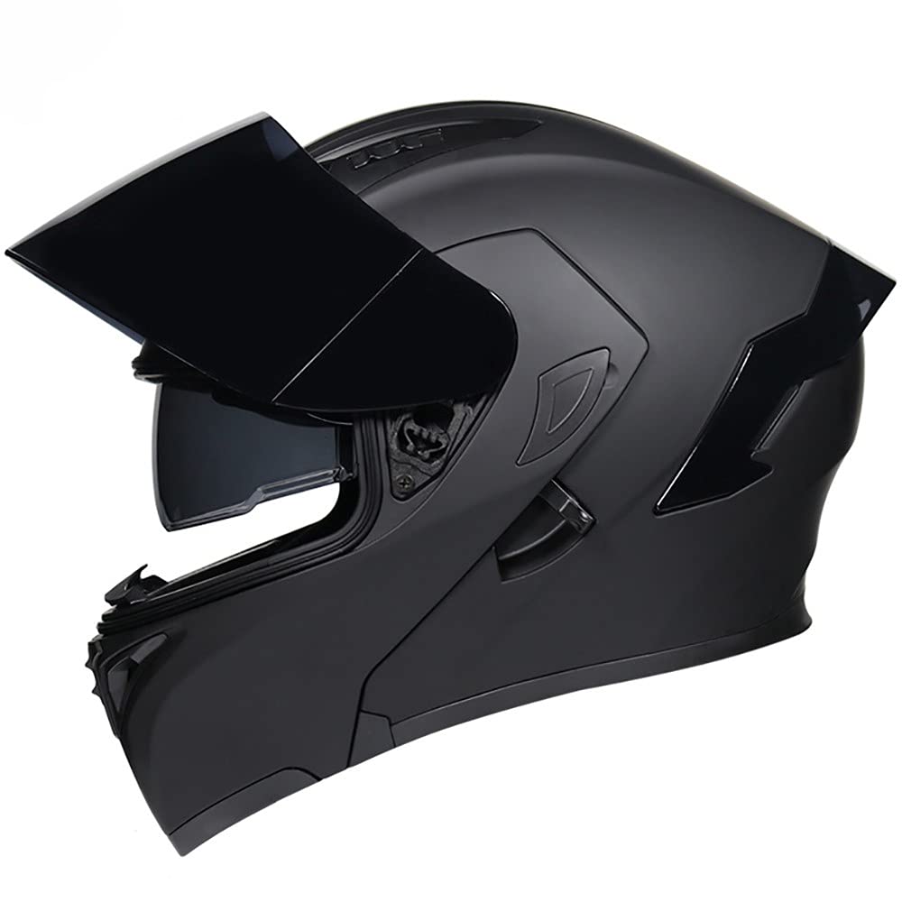 Casco De Moto Modular Integrado,Casco Modular Anticolisión con Visera Solar Doble para Hombres Y Mujeres Aprobado por ECE Antivaho Cómodo Y Transpirable Casco De Scooter Negro Mate