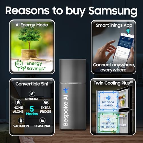 Image of Samsung 330 L, 2 Star, Convertible 5-in-1, Digital Inverter, Frost Free Double Door, WiFi Bespoke AI Refrigerator (RT34HG5A42SLHL, Silver, Ez Clean Steel, 2026 Model)