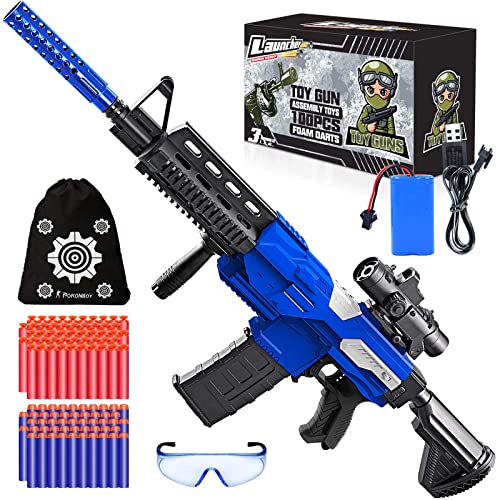 Electric Automatic Blaster Toy Guns Compatible with Nerf Guns Bullets, Burst Soft Bullets Toy Gun with Magazine and 100 Refill Darts for Boys Girls 5 6 7 8 9 10 Years Old Adults (Blue)
