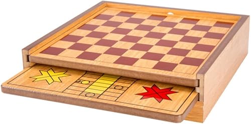 Miniatura 6 de Hey Play Juego de mesa clásico de madera 7 en 1 tarjetas nocturnas de juego familiar antiguas dados ajedrez damas backgammon dominó y cuna 12-HY2691