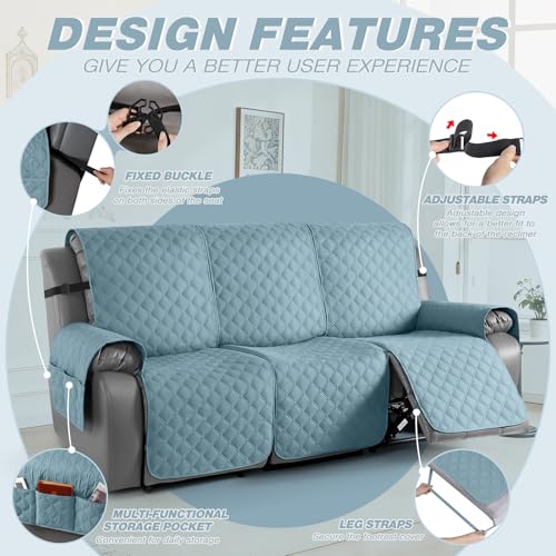 Image of TAOCOCO Waterproof Recliner Covers, Suitable for Pets and Kids(3 Seater, Sky Blue)