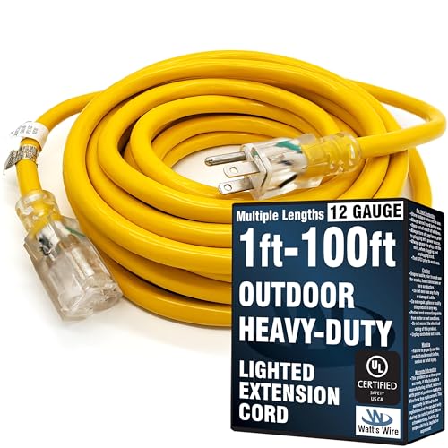 Outdoor Extension Cord Waterproof (25 ft) 12 Gauge Heavy Duty Extension Cord - Lighted Outdoor Extension Cords - Watts Wire - 25' Grounded - extensiones electricas