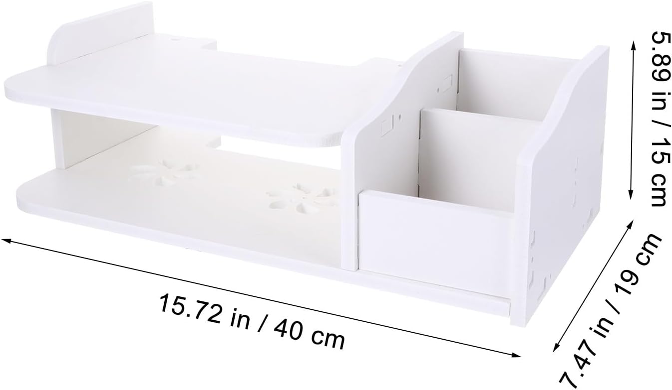 Wall Mounted Router Holder and Floating Storage Shelf, Punch-Free Wooden Rack with Double-Layer Design, Household Router Organizer for Living Room and Office Storage