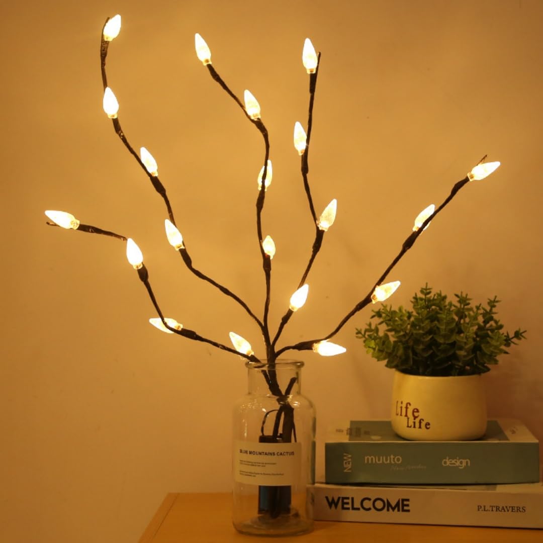 Ulalaza 70cm 2 Branches 40 LED Bulbs Twig Lamp Battery Operated LED Lighted Willow Branches Vase Fillers Use for Christmas Home Party Decoration Indoor Outdoor — image 1