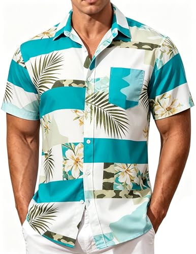 Image of Men's Hawaiian Shirt Tops Vintage Short Sleeve Button Down Beach Shirt Male Tropical Floral Summer Pullover Party Holiday