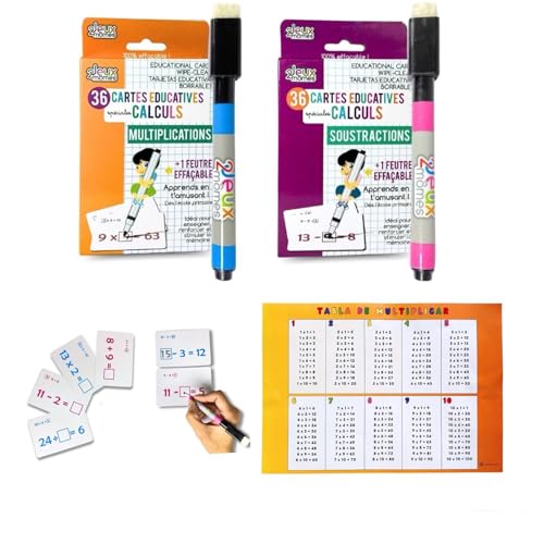 Juegos Educativos Matemáticas para Niños/Tabla De Multiplicar para Niños/Juego Educativo 6 Años/Juego De Mesa para Niños/70 Operaciones Cada Juego (MULTIPLICACONES + RESTAS)