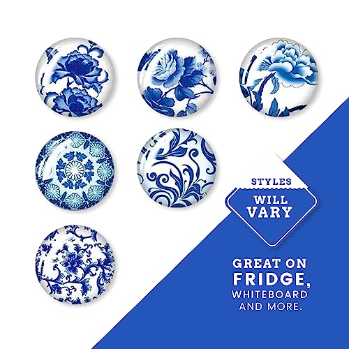Imanes decorativos de vidrio Jolitee set de 6, diseño azul y blanco miniatura 3