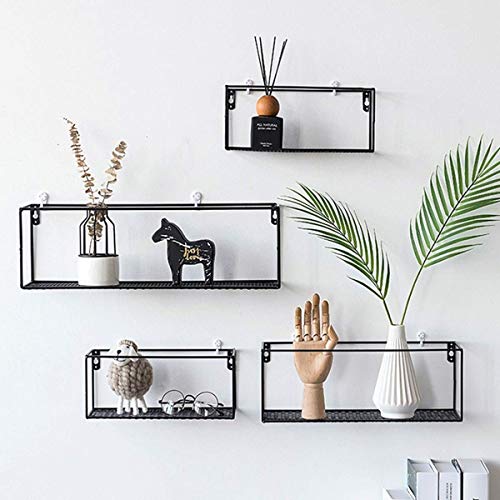 HJW Praktische opbergrek Geometrisch Ontwerp Drijvende Plank Stand, Woonkamer Slaapkamer Keuken Installatie Metalen Wandmontage Opslagrek Woondecoratie 1Huiyang-01020, Vierkant, Klein - Image 3