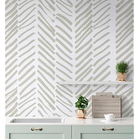 Guvana 17.7"×472" Beige and White Wallpaper Striped Peel and Stick Wallpaper Line Contact Paper Boho Self Adhesive Wallpaper Tetxured Contact Paper Removable Wallpaper for Bedroom Livingroom Decor Cover