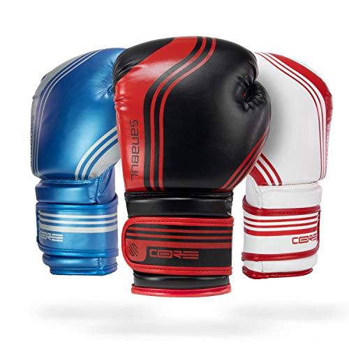 SANABUL Core Series - Guanti da Allenamento per Boxe e Kickboxing, Nero/Rosso, 14 oz